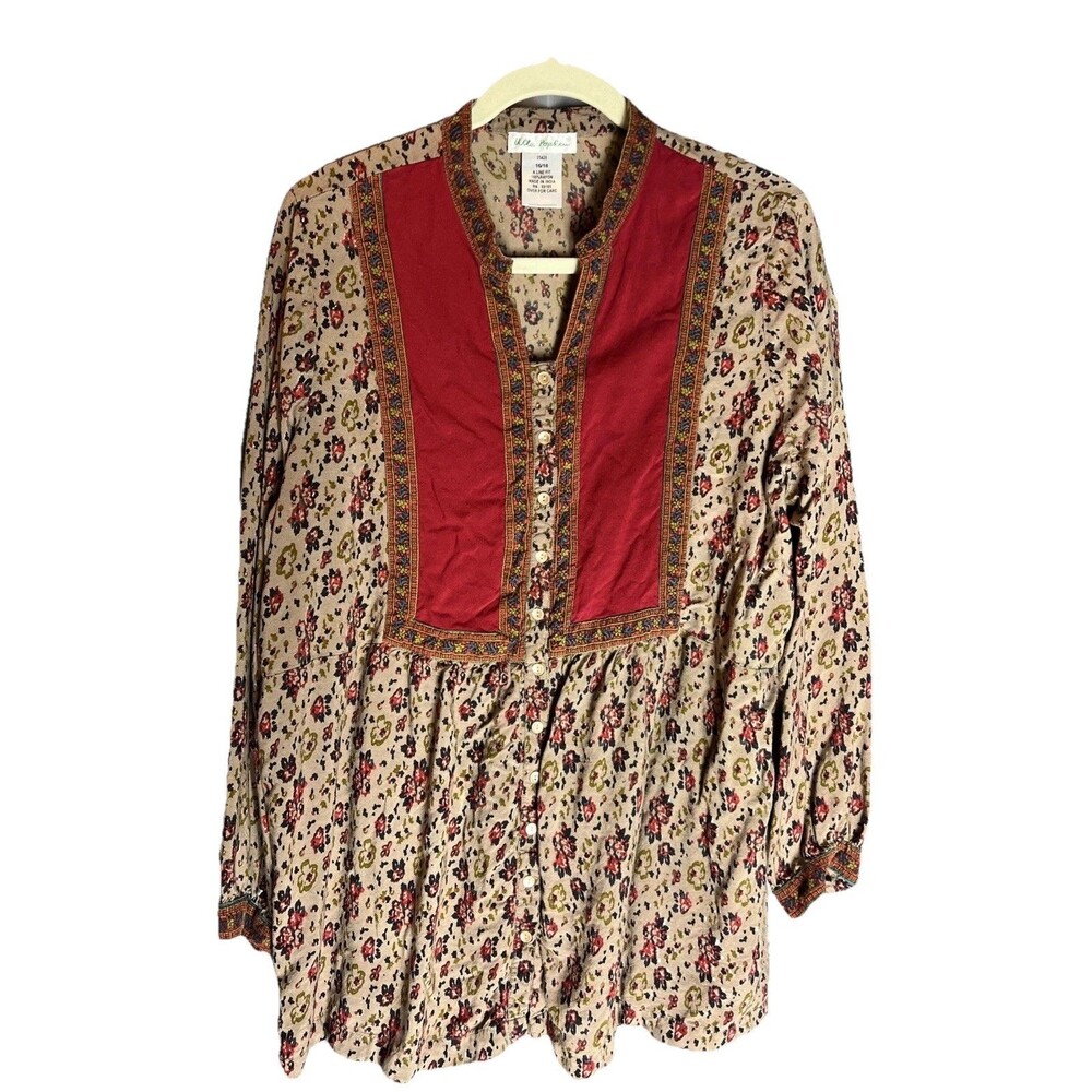 Ulla Popken 16 18 Colorful  Floral Peasant Boho Hippie Retro Artsy Casual Tunic